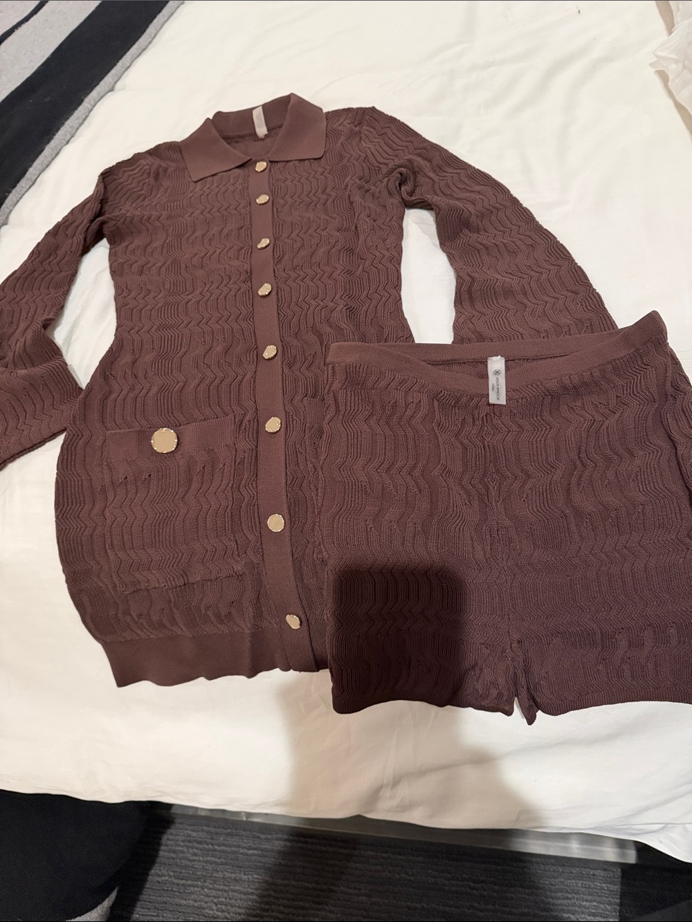 DEVON WINDSOR Brown Knit Two-Piece Cardigan & Shorts Set